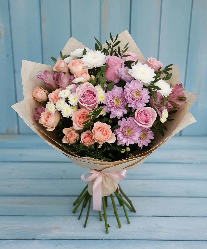 Букет цветов из: Хризантемы, Розы и Альстромерии в Огуднево