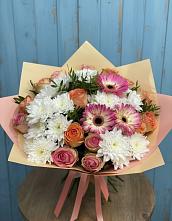 Букет цветов из:  Розы, Герберы и Хризантемы в Огуднево