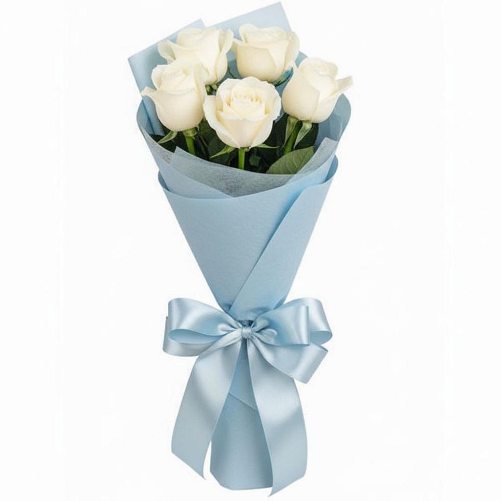Букет 5 Белых роз Проуд в Огуднево
