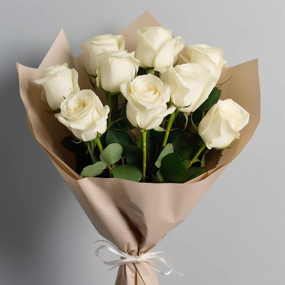 Букет 9 Белых роз Эдлесс Лав в Огуднево