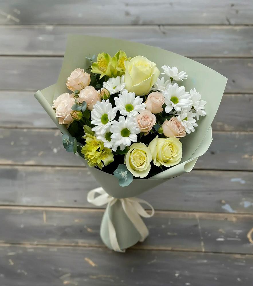 Букет цветов из: Альстромерии, Розы и Хризантемы в Огуднево