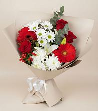 Букет цветов из:  Розы, Хризантемы, Герберы и Лилии в Огуднево