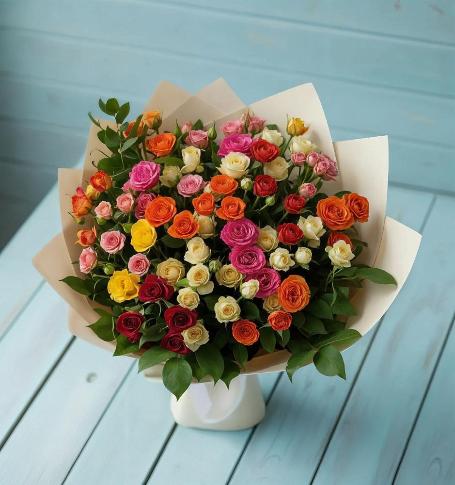 Букет Микс из разноцветных кустовых роз в Огуднево