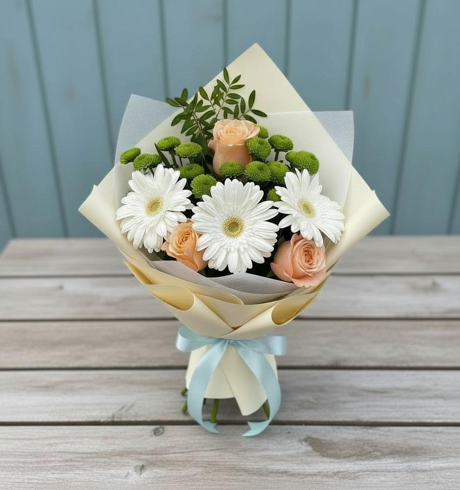 Букет цветов из: Герберы, Розы и Хризантемы в Огуднево