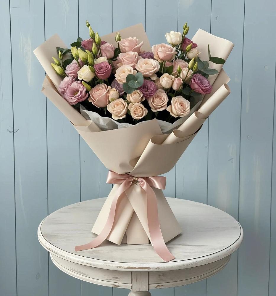 Букет цветов из: Розы и Лизиантусы в Огуднево