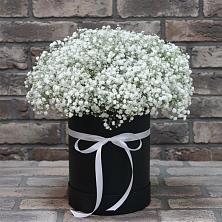 Цветочная композиция из Гипсофила в шляпной коробке в Огуднево